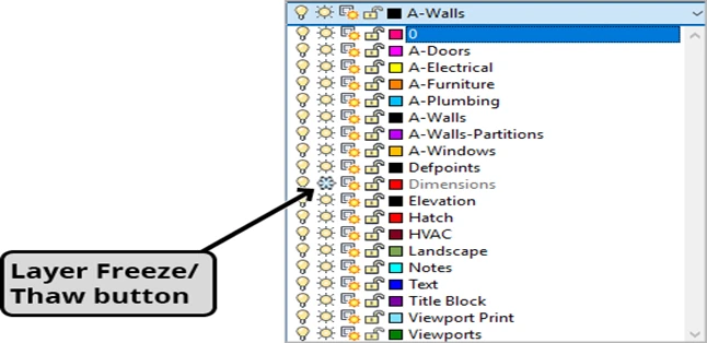 layer panel for freeze/thaw command